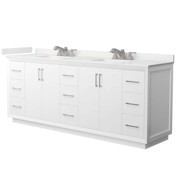 Wyndham Collection Strada 84 in. W x 22 in. D x 35 in. H Double Bath Vanity in White with White Quartz Top
