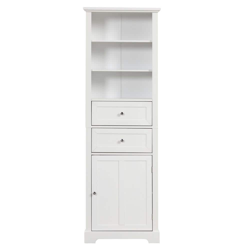 22 in. W x 10 in. D x 67 in. H White Linen Cabinet with 1 Door and 2 Drawer