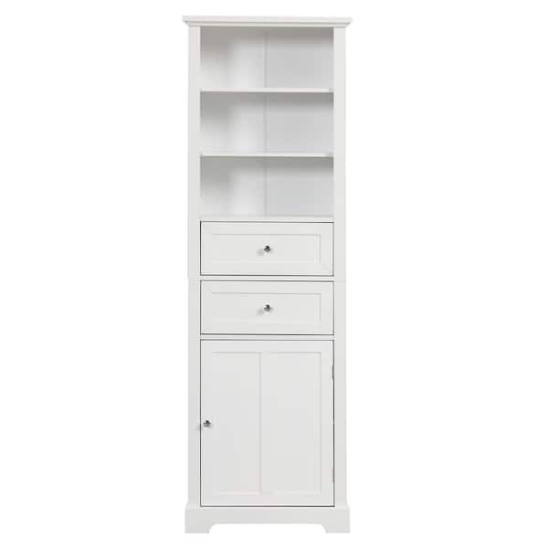 Unbranded 22 in. W x 10 in. D x 67 in. H White Linen Cabinet with 1 Door and 2 Drawers Freestanding Storage Adjustable Shelf
