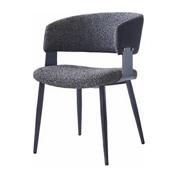 Set of 6 Modern Dining Chairs Teddy Fleece and PU Leather Upholstered Seat Curved Open Back in Black