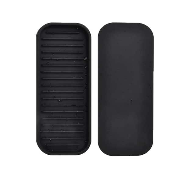 Black Silicone Sponge Holder Kitchen Sink Organizer Tray Dish Caddy with Quick Dry Scrubber Spoon Holder 2 Pack
