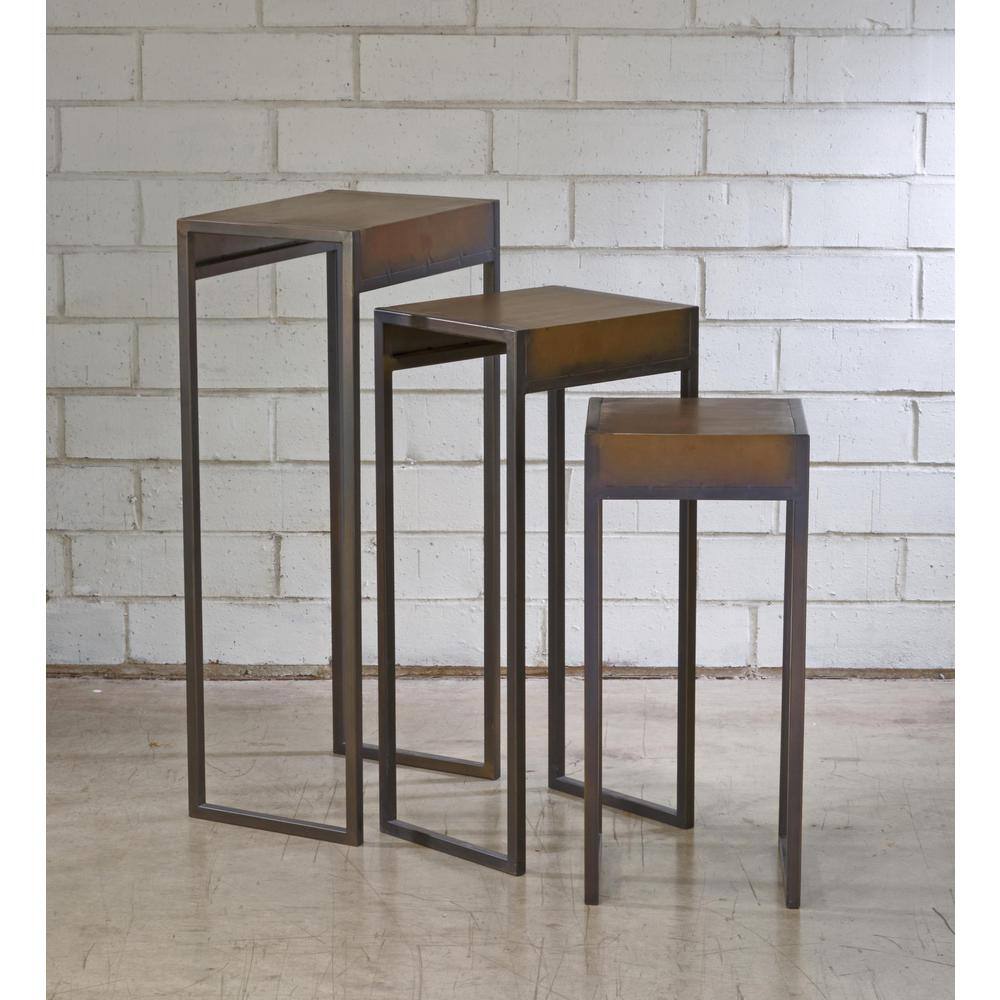 Burnished Gold and Black Metal Rectangular Nesting Tables Set