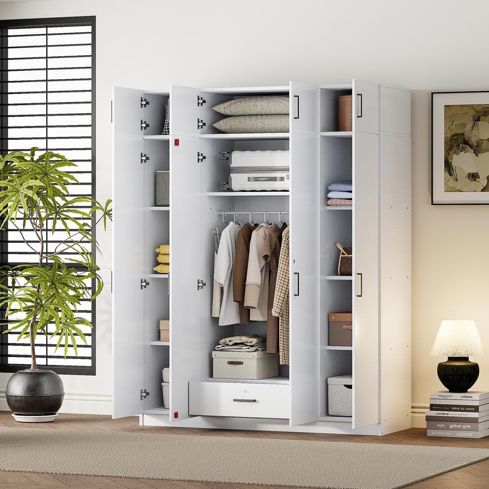 4-Door White 59.2 in. Wardrobe with 1 Drawer and Top Cabinet price history on PriceWatchPro