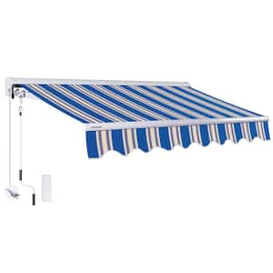 14 ft. Luxury Series Semi-Cassette Electric w Remote Retractable Awning, Ocean Blue Beige Stripes (10 ft Projection)