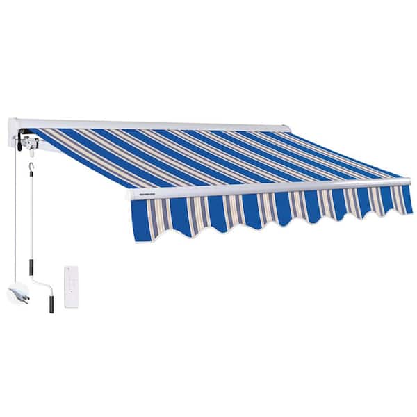 Advaning 14 ft. Luxury Series Semi-Cassette Electric w Remote Retractable Awning, Ocean Blue Beige Stripes (10 ft Projection)
