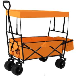 37.4 in. L Steel Orange Outdoor Garden Park Utility Kids Wagon Portable Beach Trolley Cart Camping Foldable Wagon