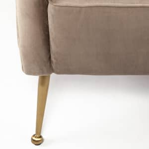 Giles Taupe Velvet Wrap Brass Metal Base Accent Chair