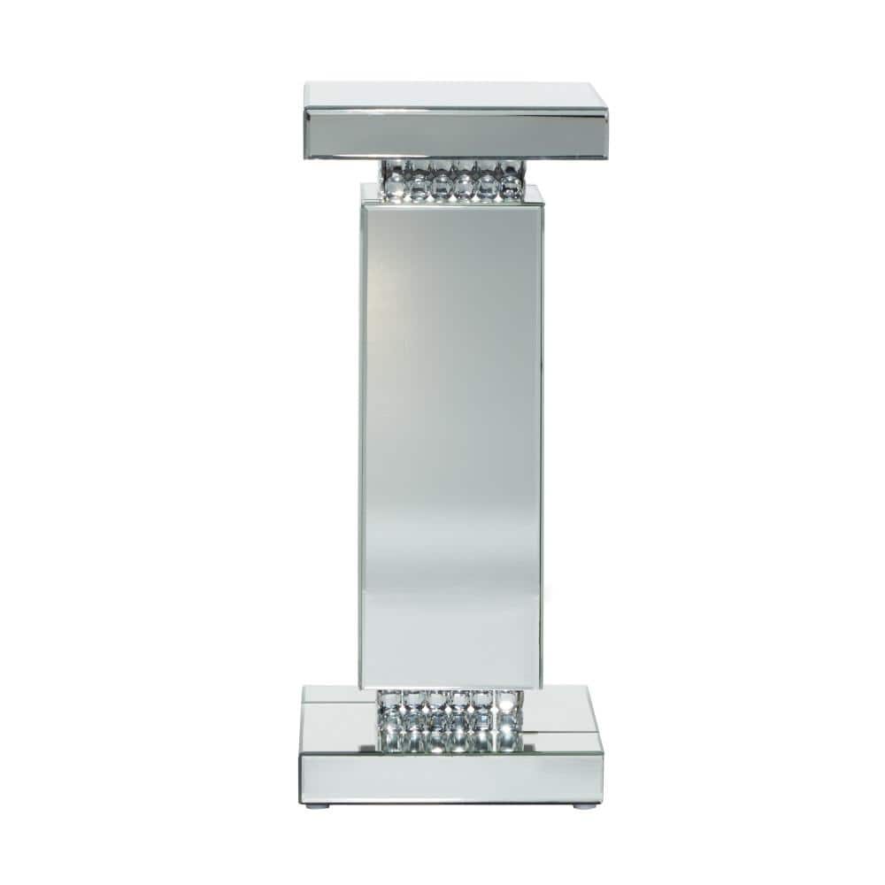 Elegant Silver Mirrored Square Pedestal Accent Table