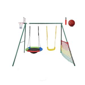 Gymax 660 lbs. Kids Metal Swing Set for Backyard 7-in-1
