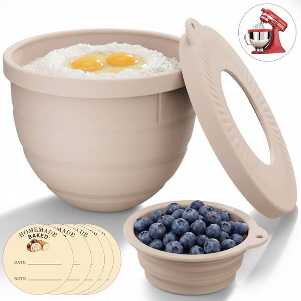 5 Quart Beige Silicone Mixer Bowl Liners with Lids for KitchenAid Tilt-Head Stand Mixers