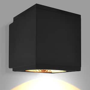 4 in. Black Outdoor LED Up or Down Cube Wall Sconce Light 3CCT 3000K-5000K 15W ETL IP65 Waterproof