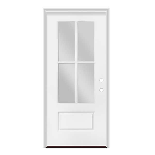32 in. x 80 in. Left-Hand/Inswing 1 Panel 3/4 Lite 4 Lite Clear Glass Primed White Smooth Fiberglass Front Door Slab