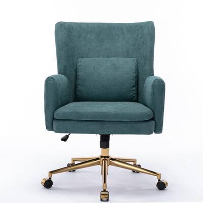 Aqua Blue Fabric Swivel Chair with Non-Adjustable Arms