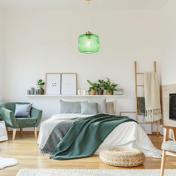 River of Goods Hadley 8 in. 1-Light Gold Pendant with Green Glass