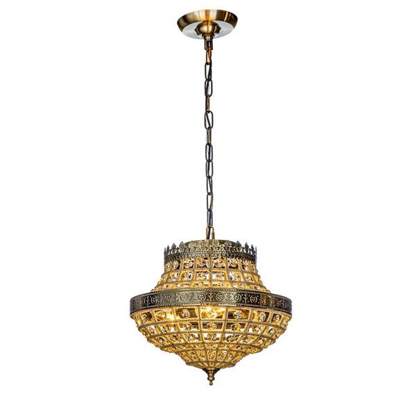 ALOA DECOR 3-Light 13.8 in. Antique Gold Glam Empire Crystal Chandelier