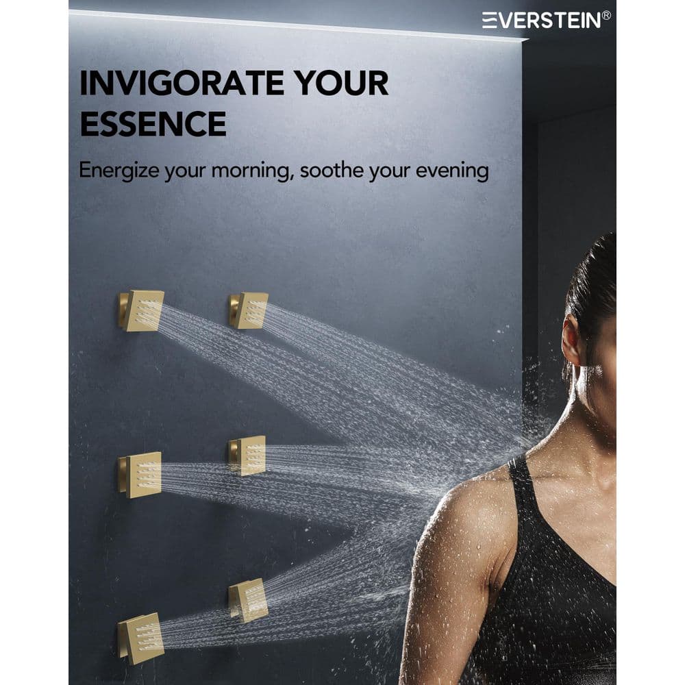 Large Brushed Gold LED Ceiling Mount Shower System