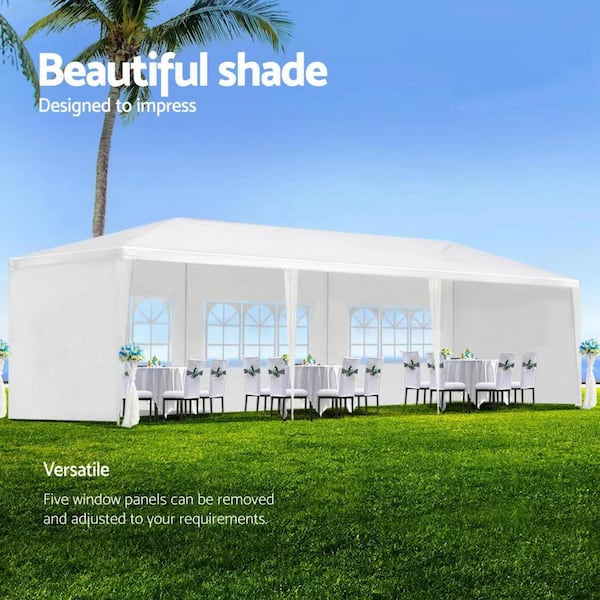 Zeus & Ruta 10 ft. x 30 ft. Wedding Party White Canopy Tent Outdoor Gazebo with 5 Removable Sidewalls for Backyard, Birthday Party