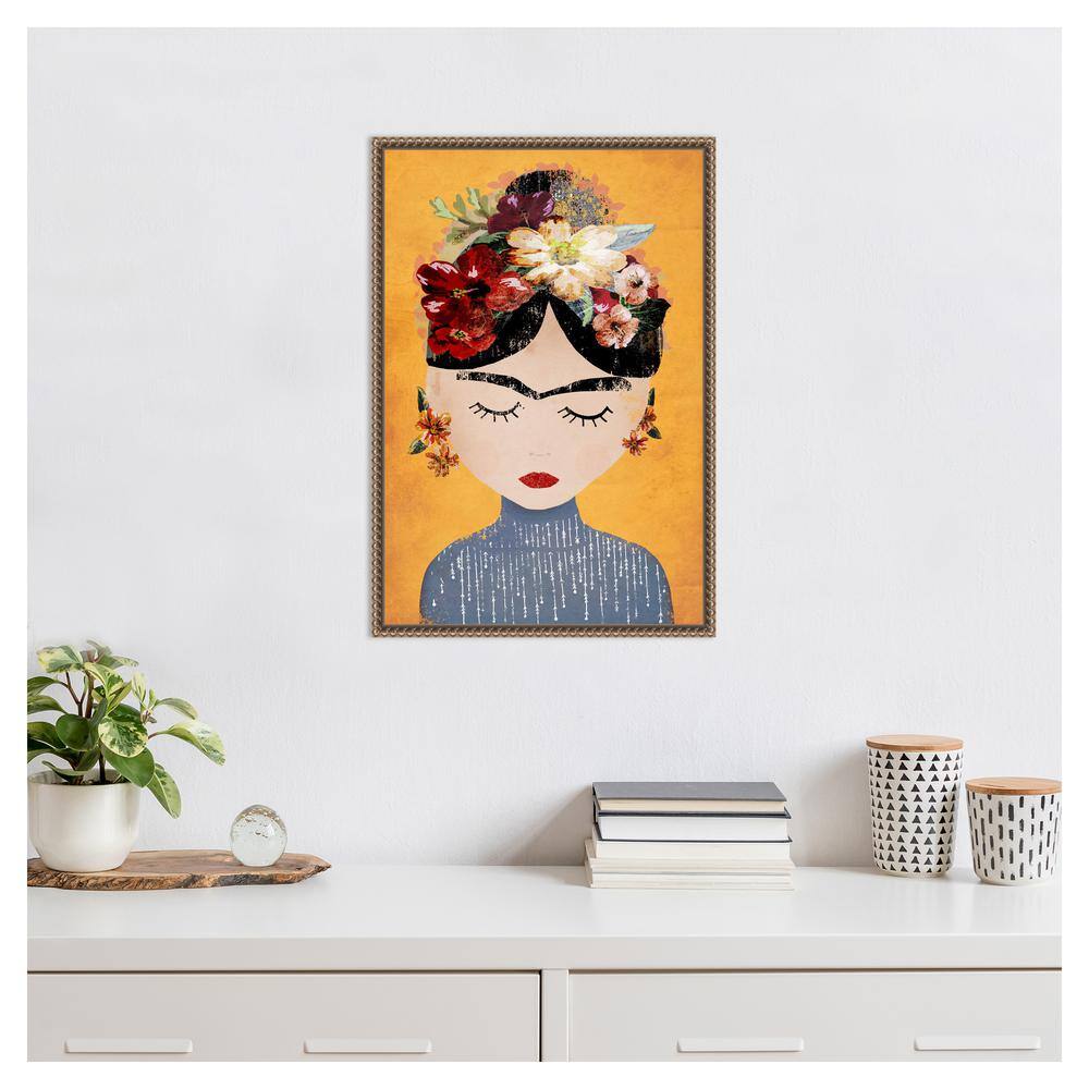 Frida Kahlo Yellow Floral Framed Canvas Wall Art 16 x 23-in