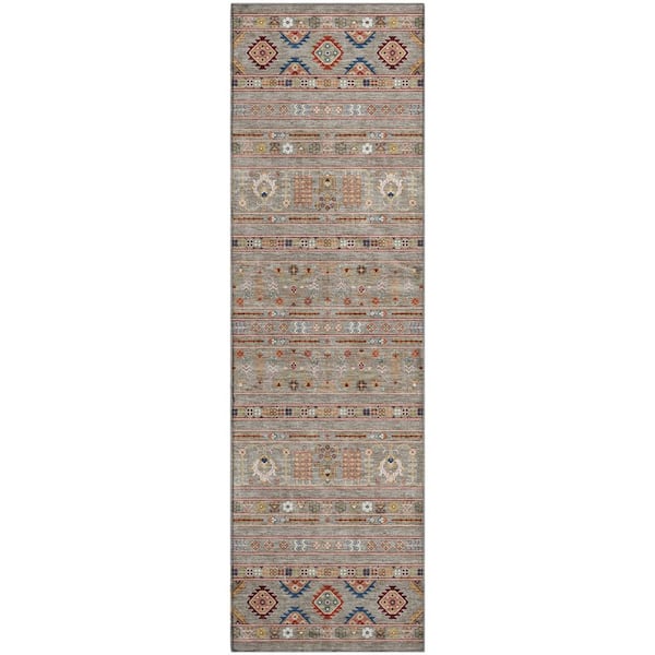 Mayfield Premium Machine Washable Abstract AMF2244 Taupe 2 ft. x 7 ft. Runner Rug