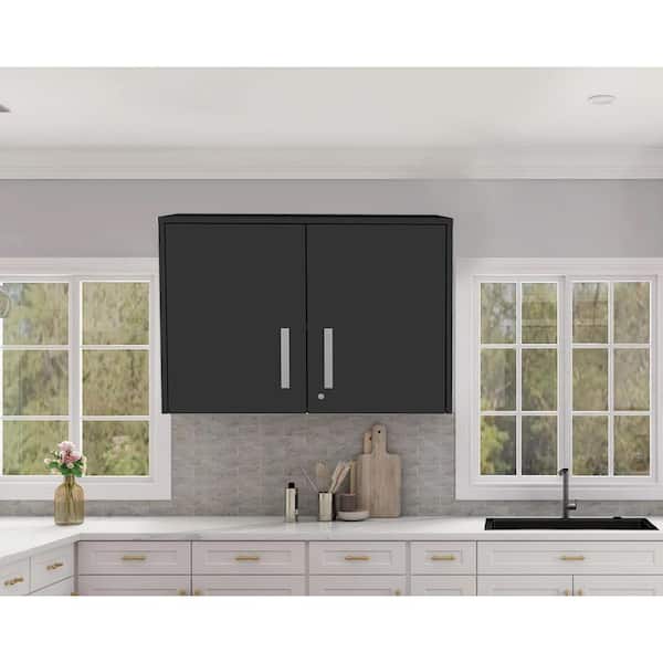 Amucolo 27.56 in. W x 15.98 in. D x 19.69 in. H Black Wood Ready to Assemble Wall Kitchen Cabinet with Double Doors