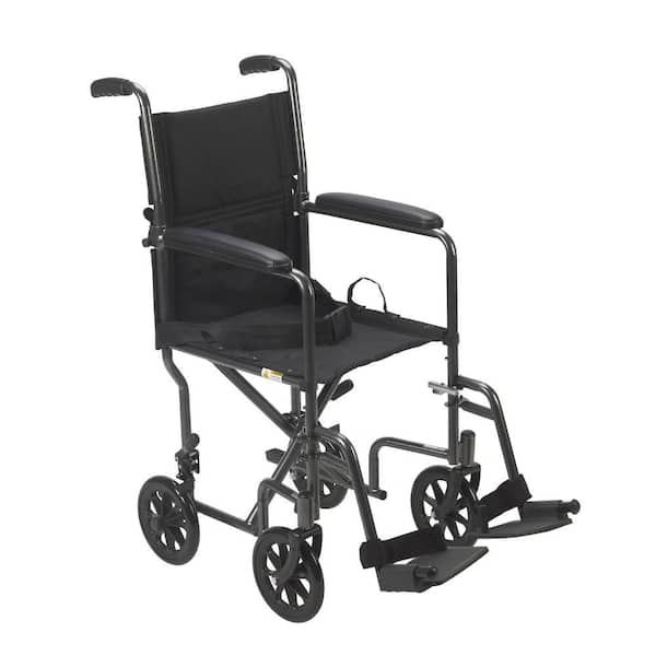 Drive Medical Lightweight Steel Transport Wheelchair with Fixed Full Arms