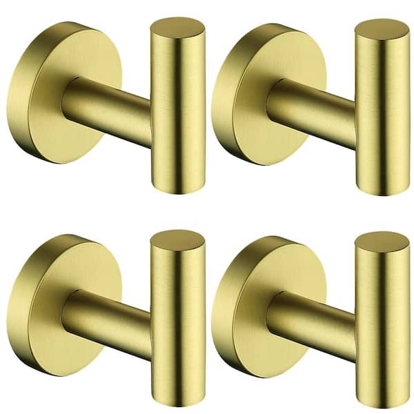 ruiling J-Hook Robe/Towel Hook in Stainless Steel Brushed Gold (4 pack)