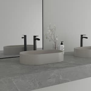 Concrete Vessel Sink Oval Bathroom Sink Art Basin in Cold Concrete Grey with the Same Color Drainer