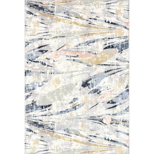 Daveign Abstract Lines Machine Washable Beige 7 ft. 10 in. x 10 ft. Area Rug