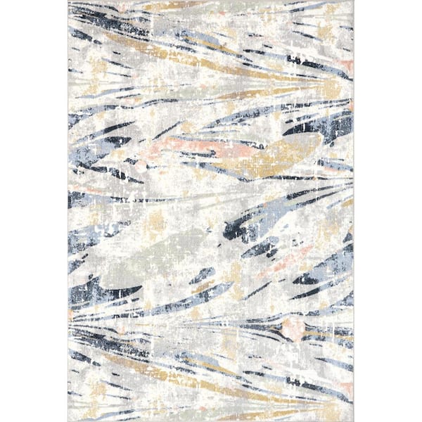 nuLOOM Daveign Abstract Lines Machine Washable Beige 7 ft. 10 in. x 10 ft. Area Rug