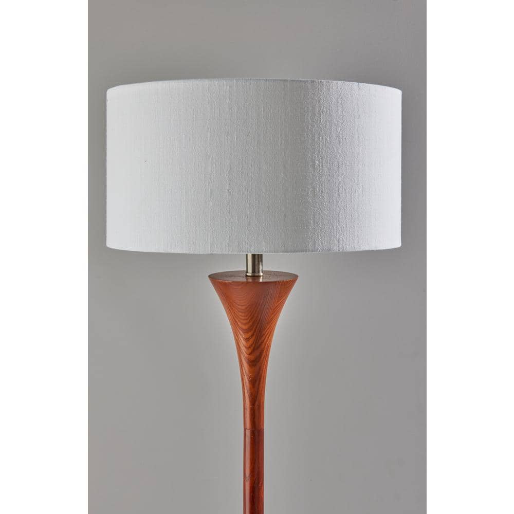 Rebecca 60" Walnut Rubberwood Floor Lamp with Antique Brass Accent