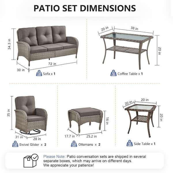 SleekArm 7-Piece Gray Wicker Patio Conversation Set with Olefin Gray Cushion and Outdoor Swivel Glider Chairs