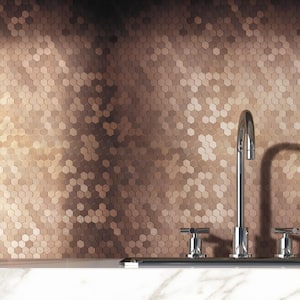 Take Home Sample Hexagonia DC Dark Copper 4 in x 4 in Metal Peel and Stick Wall Mosaic Tile (0.11 sq.ft/Each)