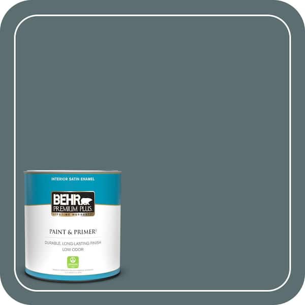 BEHR PREMIUM PLUS 1 qt. #ECC-58-3 Unreal Teal Satin Enamel Low Odor Interior Paint & Primer