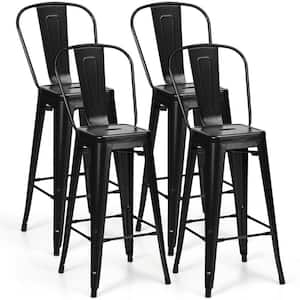 Black 4-Piece 30 in. High Back Metal Industrial Bar Stools with Top and High Backrest