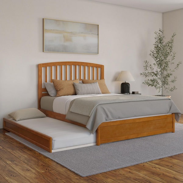 AFI Lucia Light Toffee Natural Bronze Solid Wood Frame Queen Platform Bed Panel Footboard Twin XL Trundle