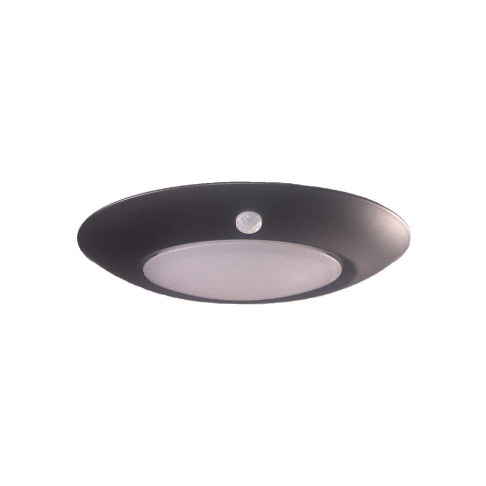 PIR Motion Sensor 7.5 in. 1-Light Bronze LED Flush Mount
