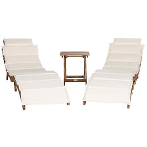 Pacifica Natural Brown 3-Piece Wood Outdoor Chaise Lounge Chair with Beige Cushion