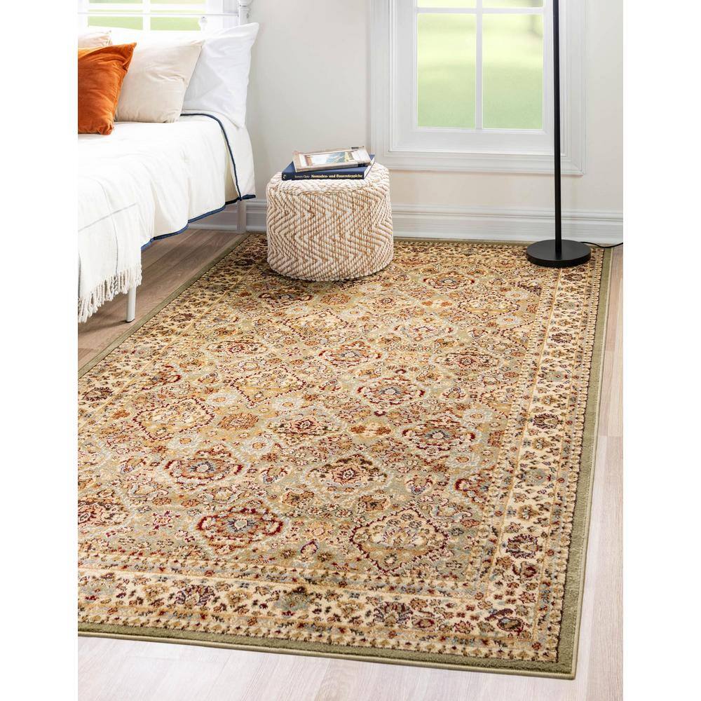 Elegant Damask Light Green Synthetic Area Rug 7' x 10'