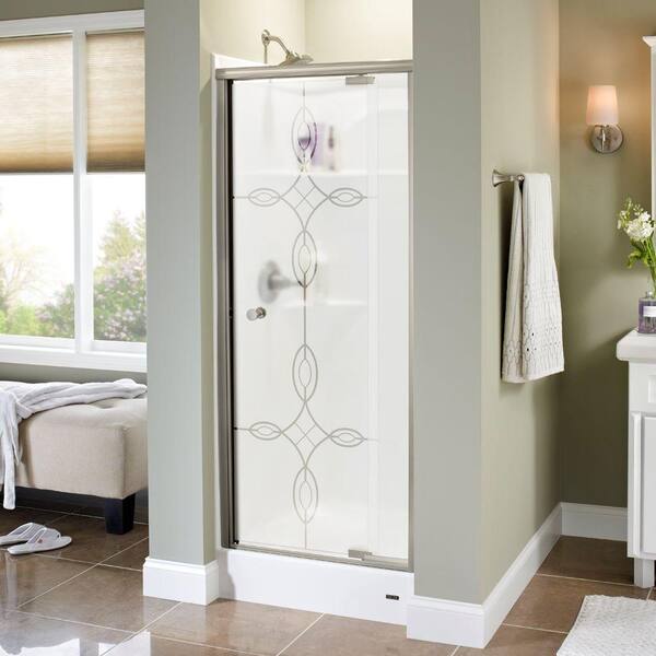 Delta Lyndall 31 in. x 66 in. Semi-Frameless Traditional Pivot Shower Door in Nickel with Tranquility Glass