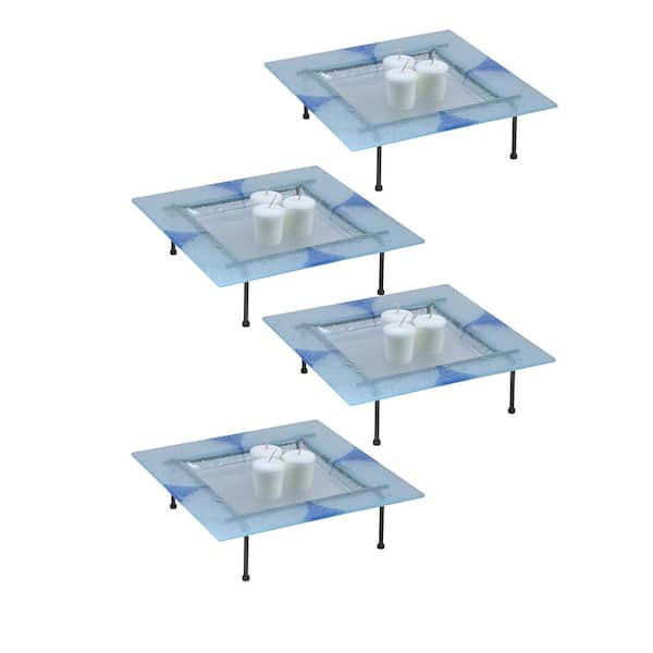 Dale Tiffany Blue Triangle 4-Piece Fused Glass Candle Votives with Stands