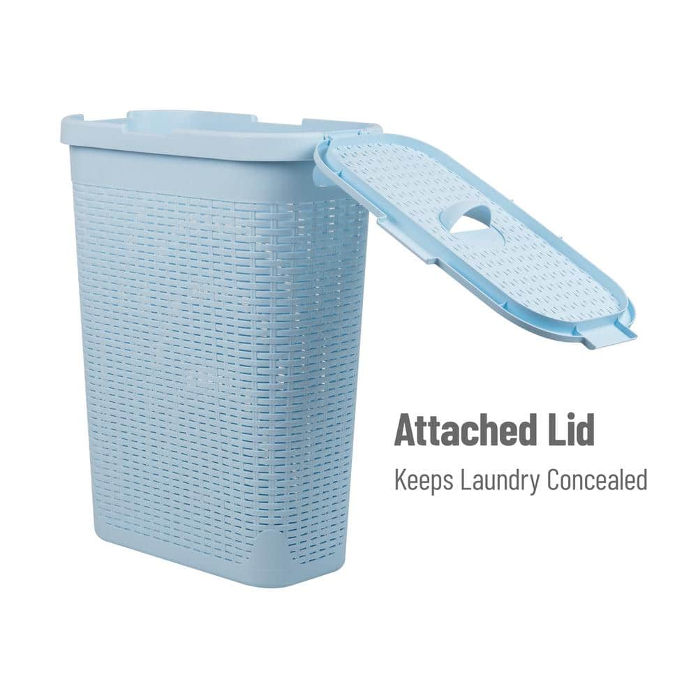 Baby Blue Slim Wicker Plastic Laundry Hamper with Lid