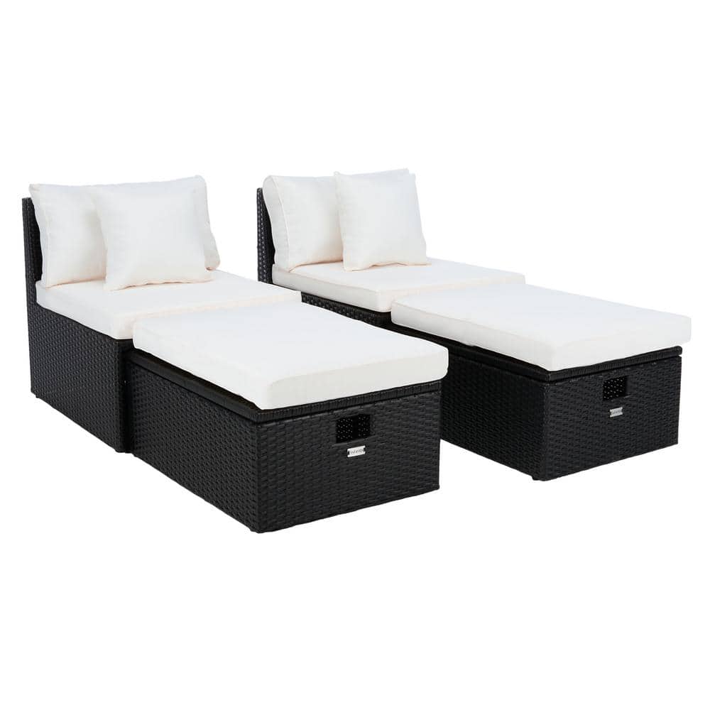 Pramla Black and Beige Wicker 2-Piece Outdoor Settee with Ottoman
