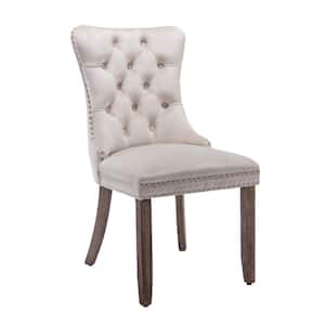 High-end Tufted Solid Wood Contemporary Velvet Upholstered Dining Chair with Wood Legs 2-Pcs Set in Beige Dining Chair