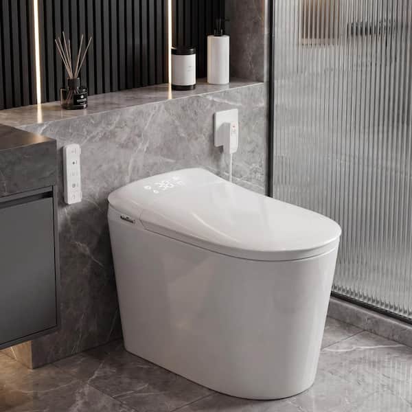 One Piece Modern Smart Bidet Toilet with Foam Shield : Auto Siphon Dual Flush/Lid&Seat : Foot Sensor : UV-C Sanitize