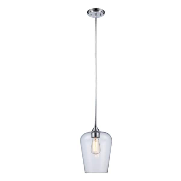Bel Air Lighting Kieran 1-Light Polished chrome Pendant Light Fixture with Clear Glass Shade