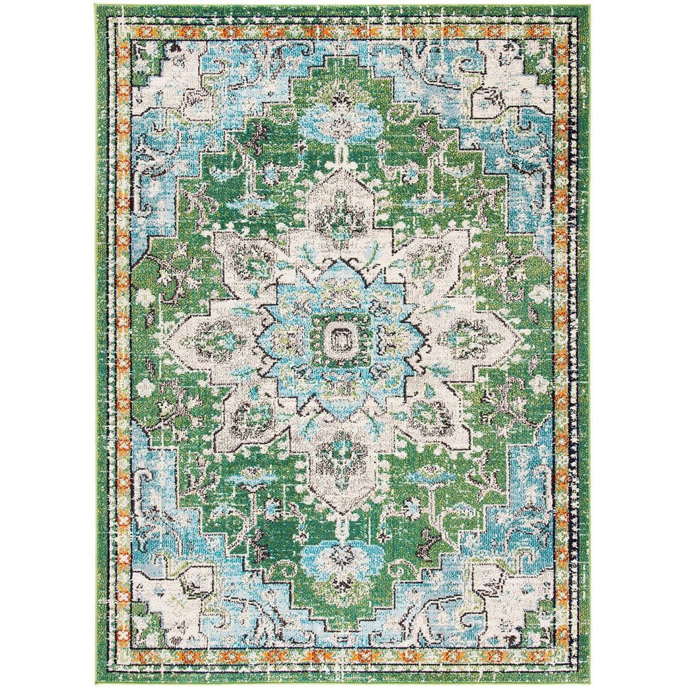 Green Polypropylene 6 ft. x 9 ft. Oriental Indoor Area Rug