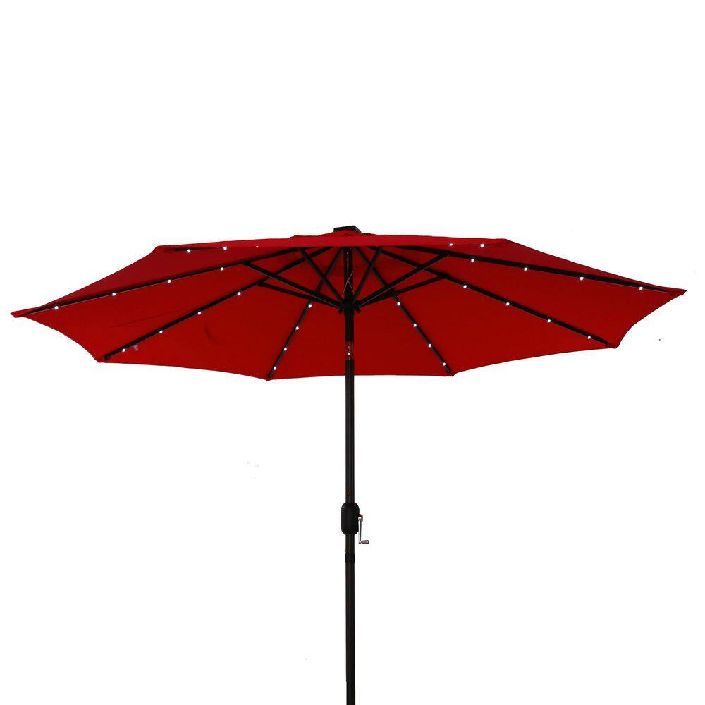 9 ft Red Solar LED Tilt Patio Umbrella with Steel Pole