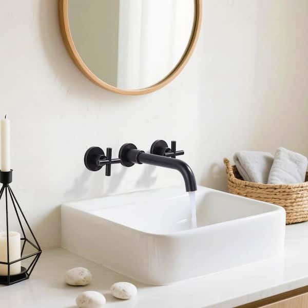 Double Handle Wall Mounted Bathroom Faucet with Brass Rough in Valve and Lever Handle in Oil Rubbed Bronze