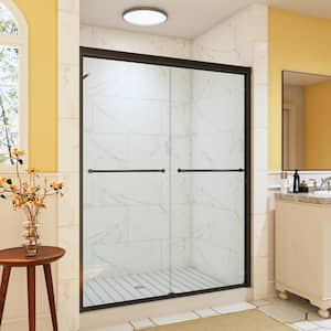 56 in. - 60 in. W x 76 in. H Double Sliding Semi-Frameless Shower Door in Matte Black with 5/16 in. (8 mm) Clear Glass