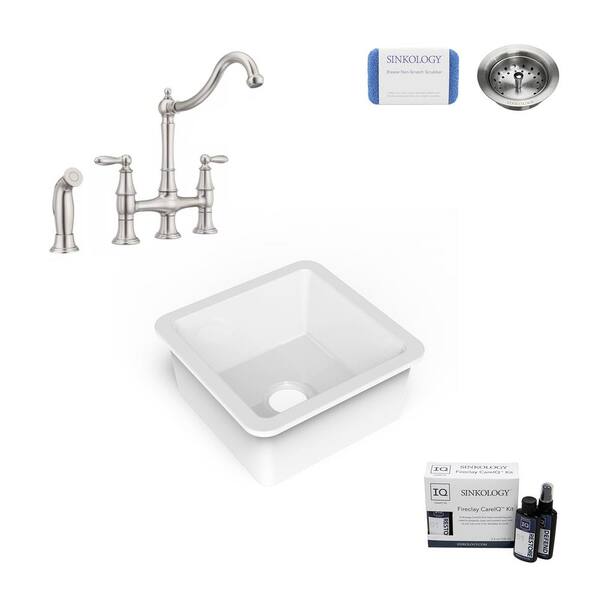 SINKOLOGY Amplify Undermount Fireclay 18.1 in. Single Bowl Bar Prep Sink with Pfister Bridge Faucet in Stainless
